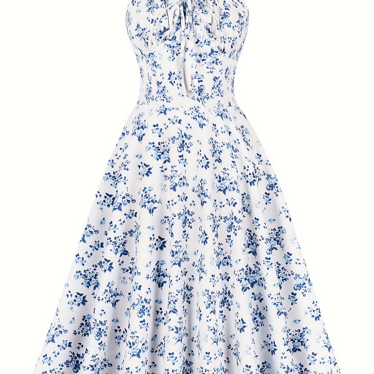 Vintage Floral Print Party Dress With Spaghetti Straps