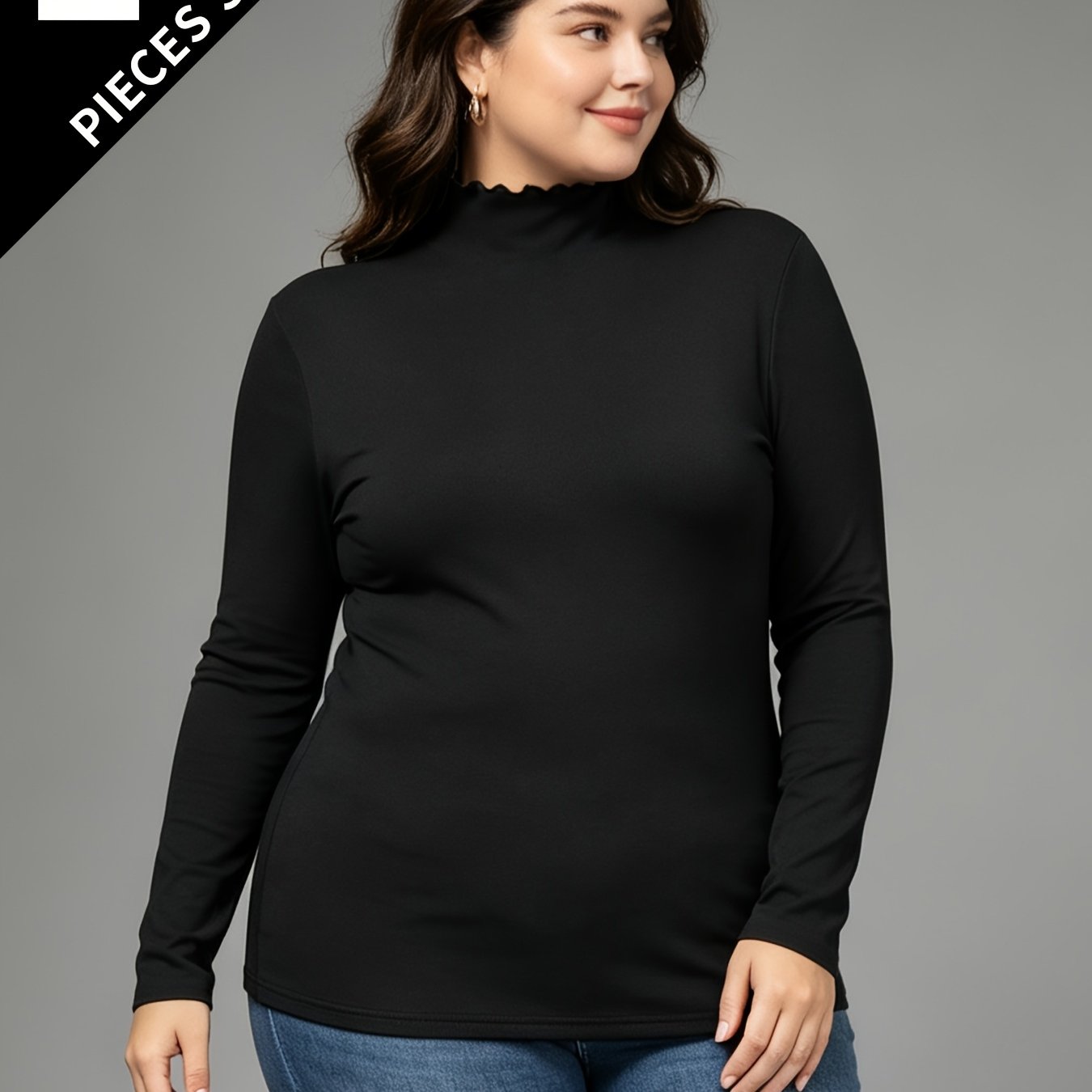 TEMU Plus Size Women's Thermal Long Sleeve High Neck Base Layer Top With Lace Neckline, Autumn And Winter Inner Base Layer