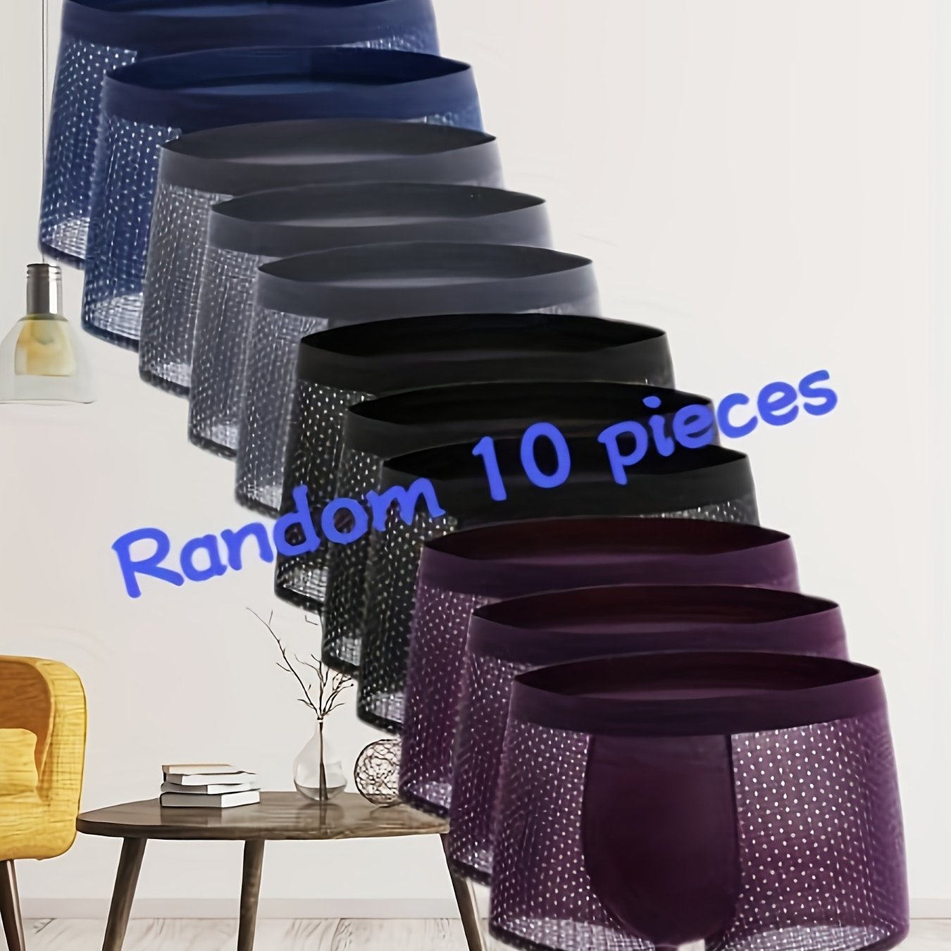 10pcs Random Men's Fabric Mesh Breathable Comfortable Elastic Boxing Shorts
