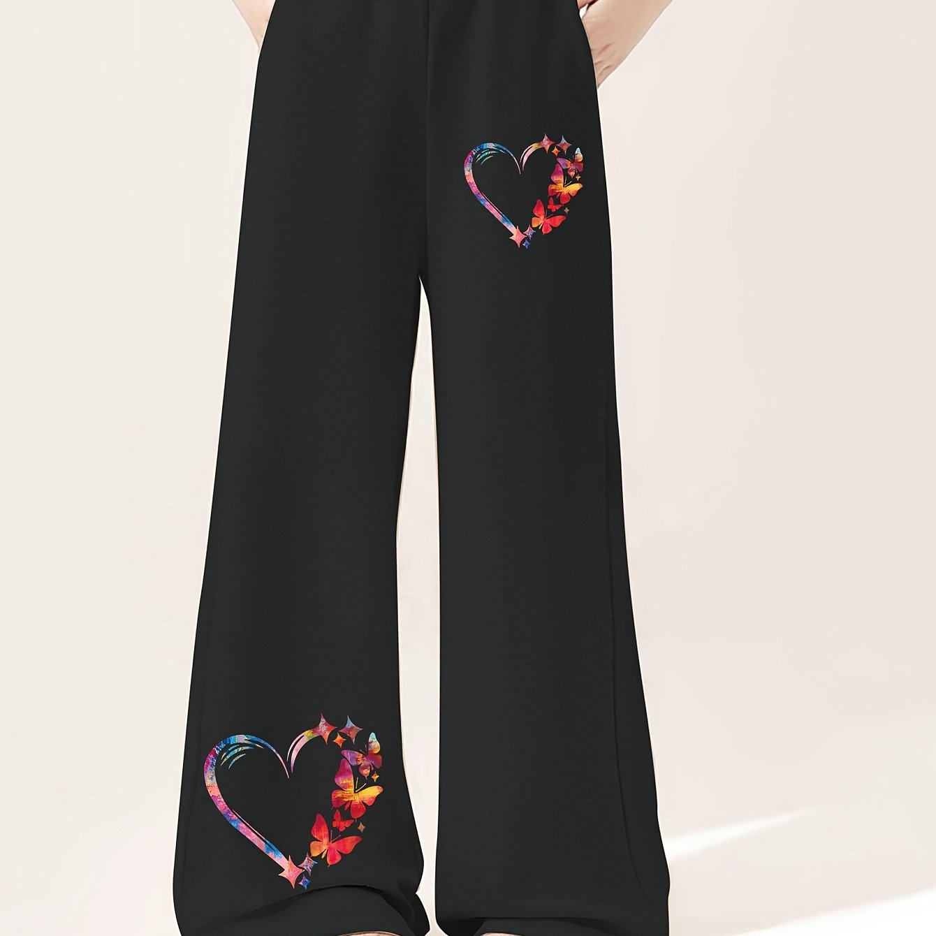TEMU Girls' Autumn And Winter Creative Printed Sweatpants Wide-leg Trousers, Girls' Knitted Pants, For Outdoor
