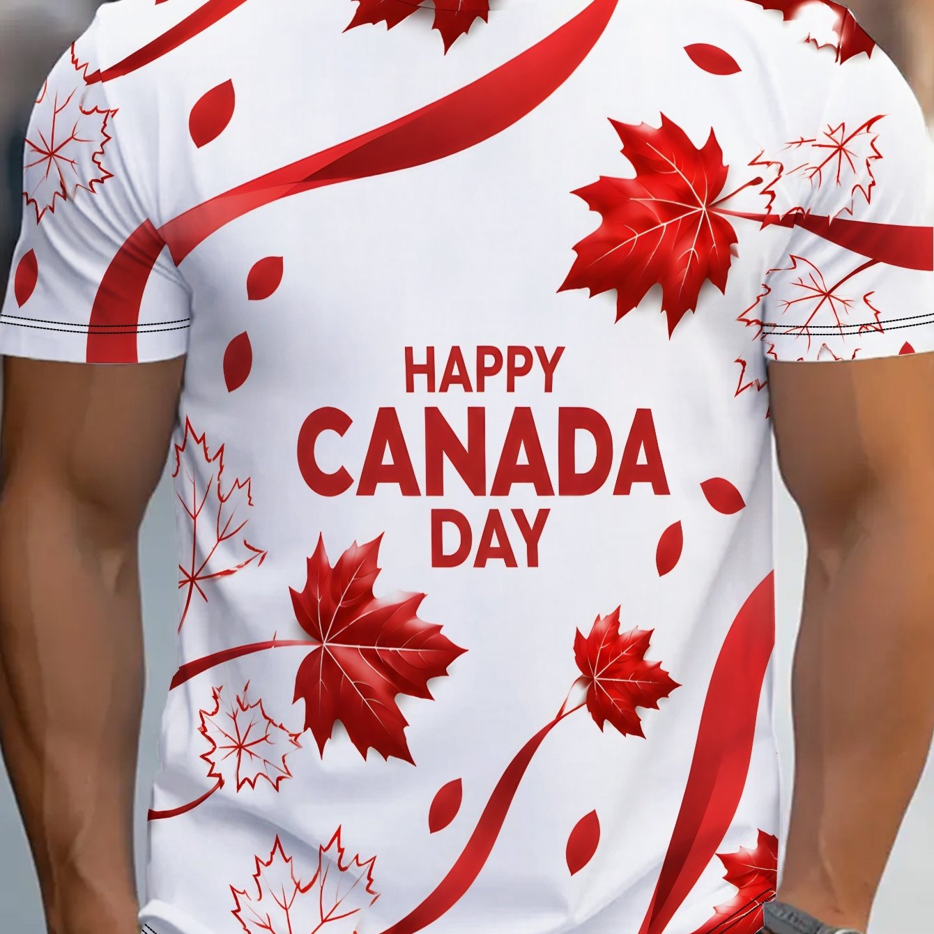 TEMU T-shirt à manches courtes pour homme, imprimé graphique décontracté "Fête du Canada", col rond, confortable et respirant, tendance pour la plage