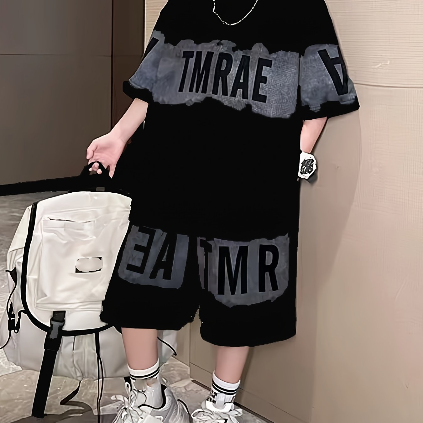 E-shop Jungen Zweiteiler, Mittel-Große Sommer Sportliches Freizeit T-Shirt mit Buchstabendruck + Shorts Outfit, für Draußen