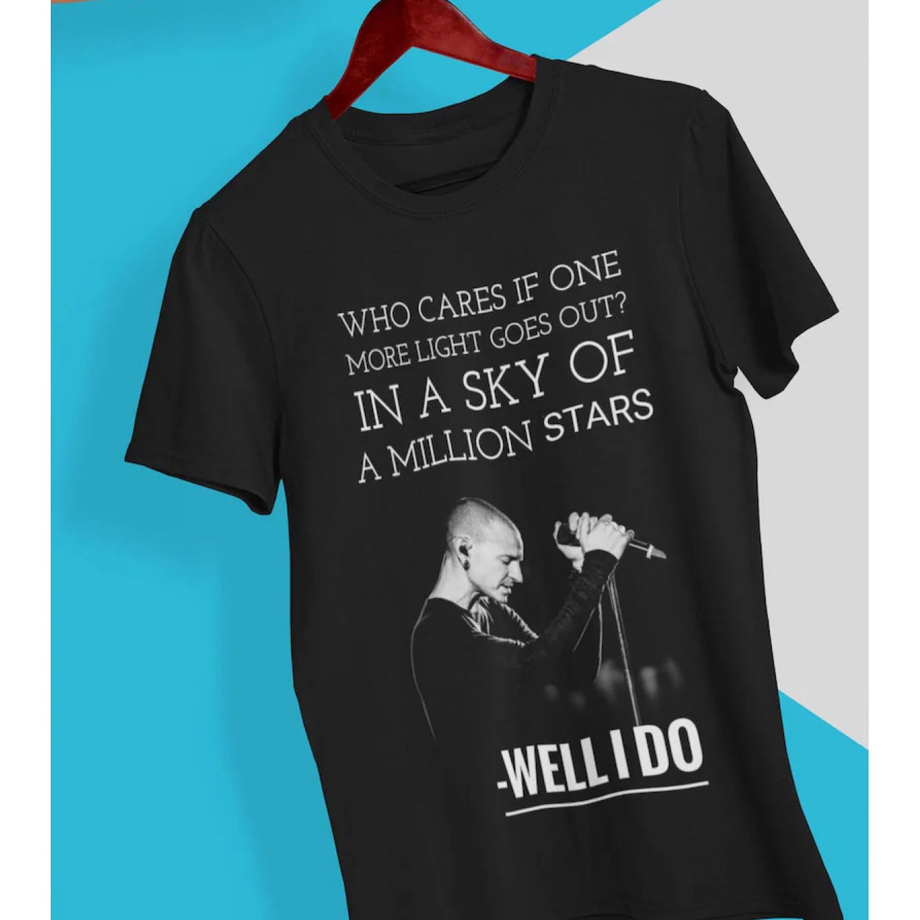 Image of More Light" Graphic T-shirt - Black Cotton Crew Neck With Lyrics & Starry , Casual Tee For Fans, Fan Apparel | Starry | Stretchable Fabric