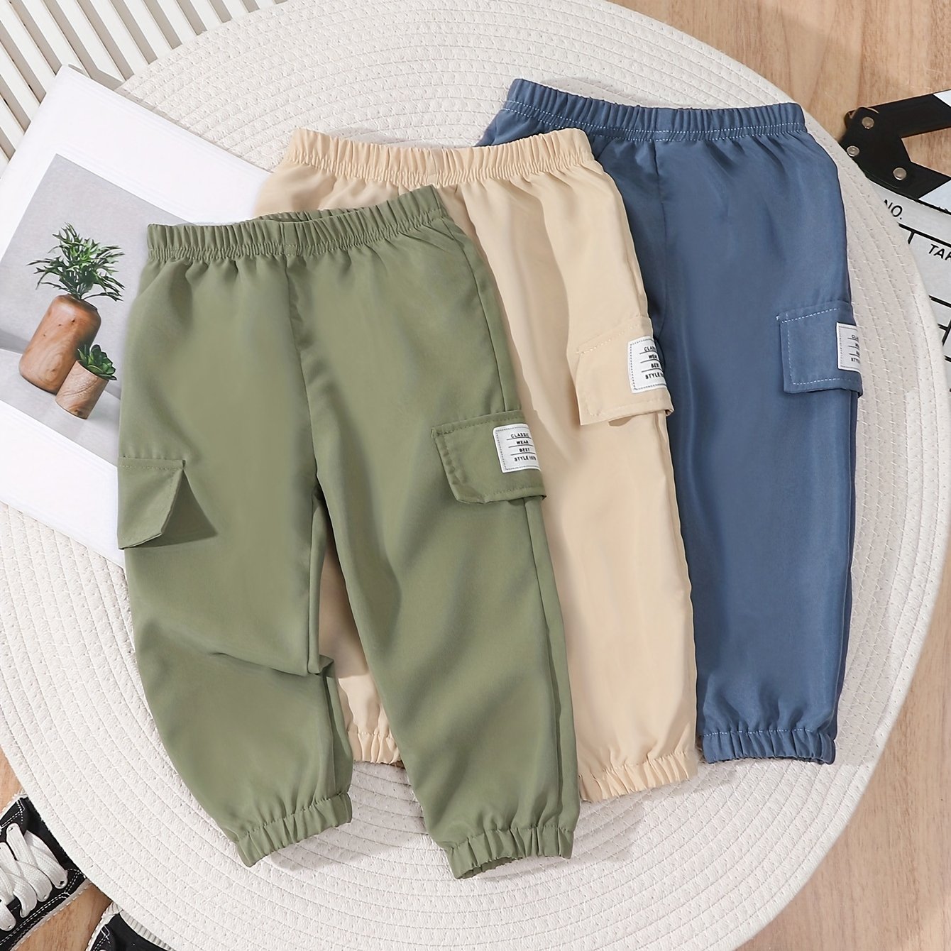 Image of Spring/autumn New Boys' Casual Outdoor Sports Cargo Pants 3pcs Set, Perfect For Outdoor,christmas,halloween