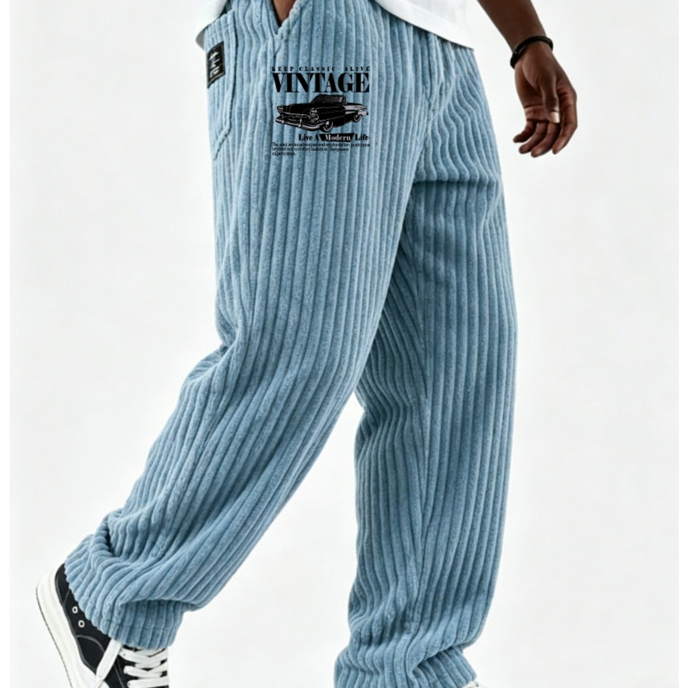 Image of 2026 New Corduroy Pants, Loose Straight Leg Trousers, Printed Logo, Fall Winter Thick Warm Casual Pants, Perfect For Outdoor, For Teenager