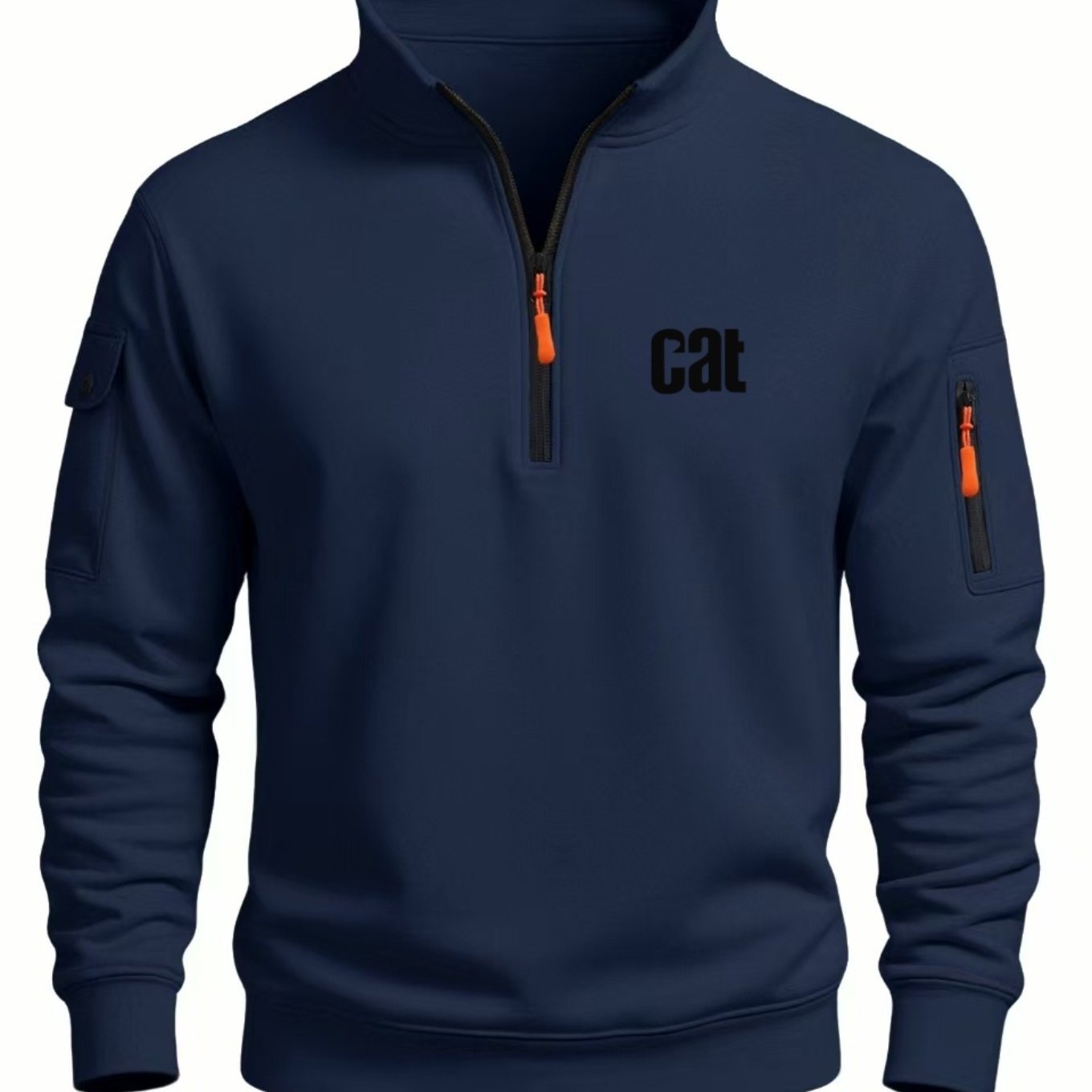 TEMU Men's Trendy 2026 Letter Half-zip Stand Collar Sweatshirt, Soft And Skin-friendly For Autumn/winter, Multi-zipper Arm Pockets, Versatile Top For