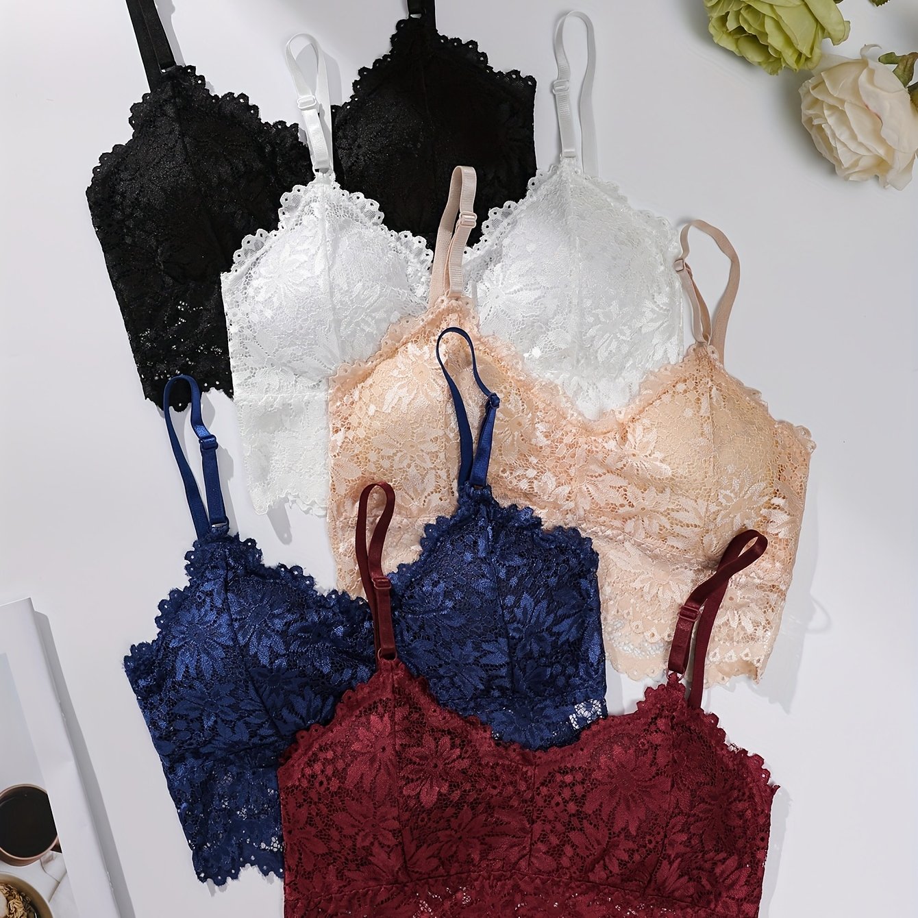 Image of 5pcs Set Of New Sexy Lace Backless Cami Bra Wrap Bust Anti-exposure Base Layer Wireless Seamless Underwear Women's
