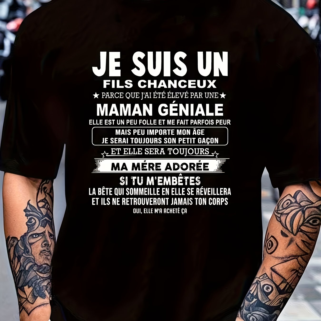 TEMU T-Shirt Homme avec Slogan Français - " Un Fils Châtillon" ( un Douleur) Imprimé, Manches Courtes Décontractées Col Rond Blanc avec Noir, Cadeau