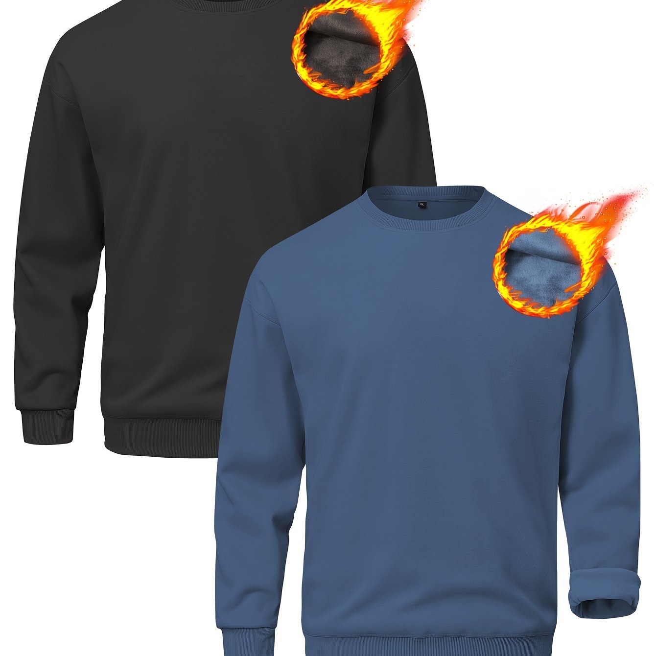 TEMU 2 Pack Men's Lined Sweatshirts Fleece Pullover Basic Tops Warm Crewneck Winter Sweatshirt