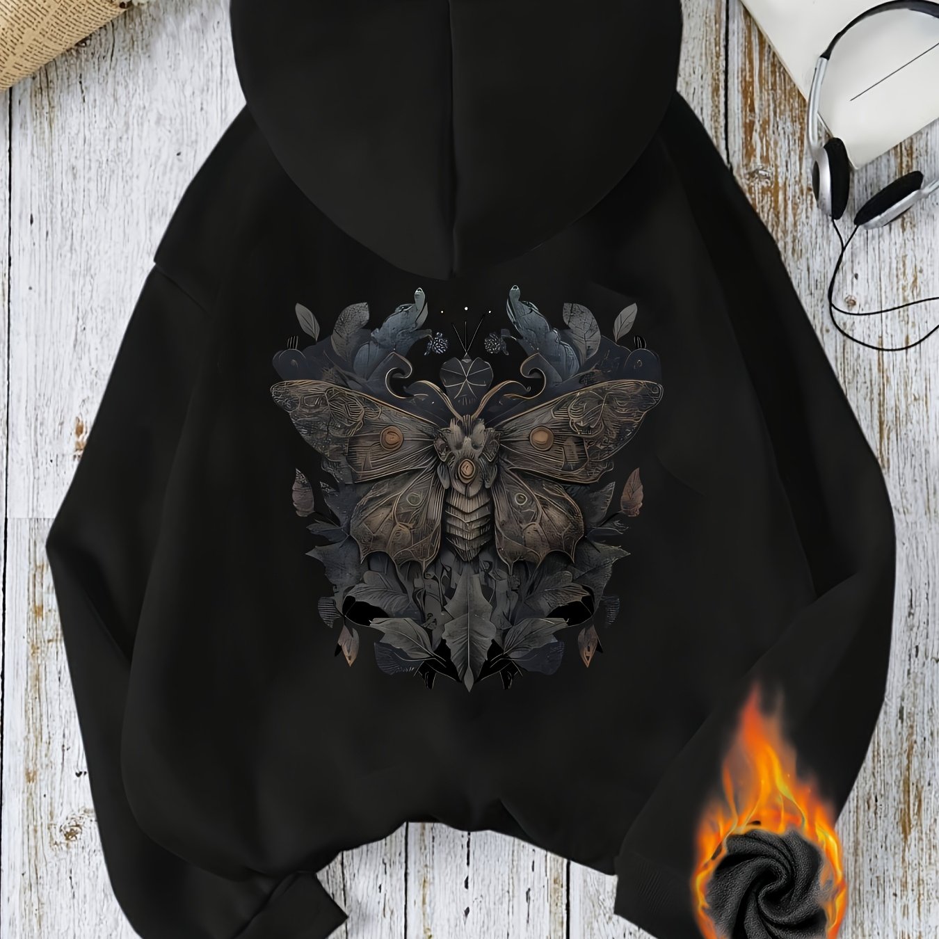 Image of 1102 Women's Fashion Hoodie With And Floral Print, Winter Trendy Sweatshirt, Casual Long Sleeve Hooded Top