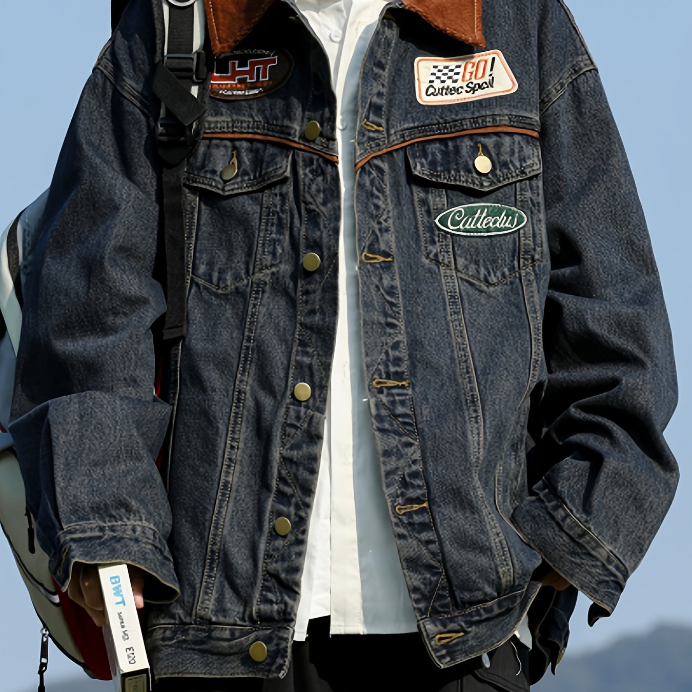 TEMU メンズ・レディース ヴィンテージアメリカーナ デニムジャケット - カジュアルスフィット パッチ刺繍入り｜オールアウターウェア アウトドア活動に最適