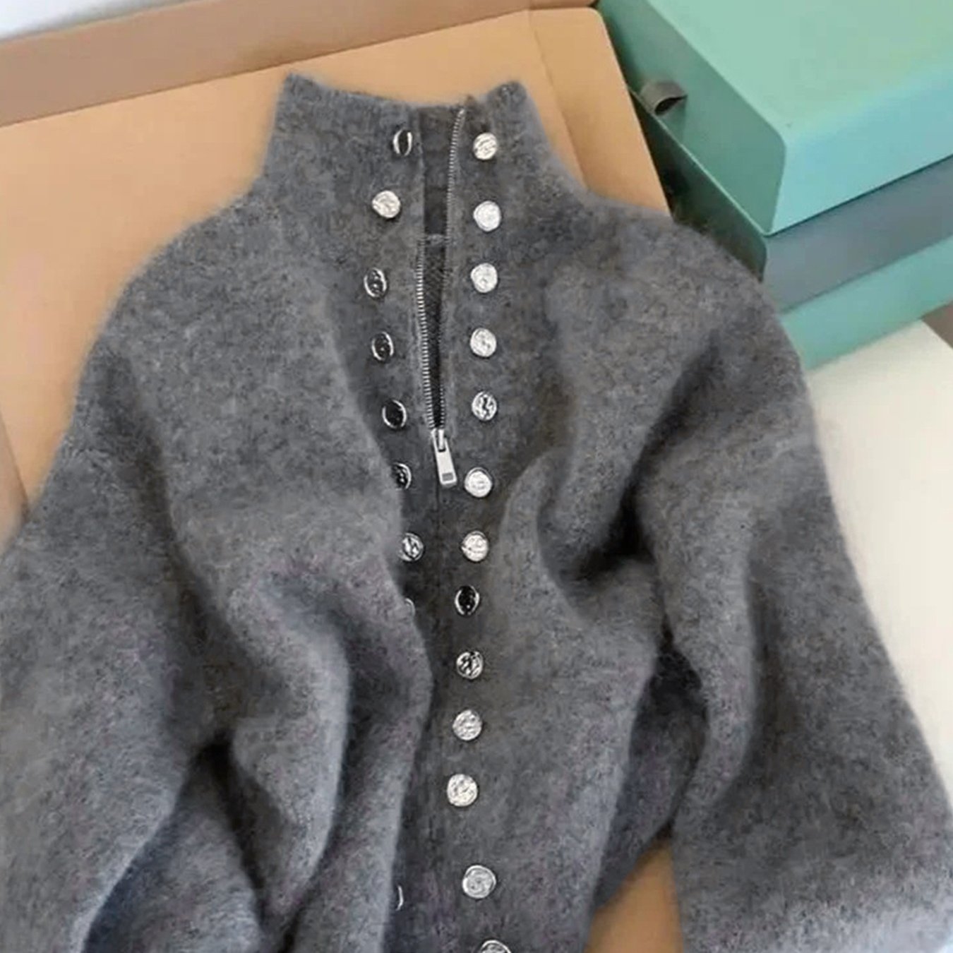 E-shop Damen Turtleneck Strickjacke Langarm Gerippt Stretch Knopf Elegante Mode Pendeln Frühling Herbst Style [Gavin]