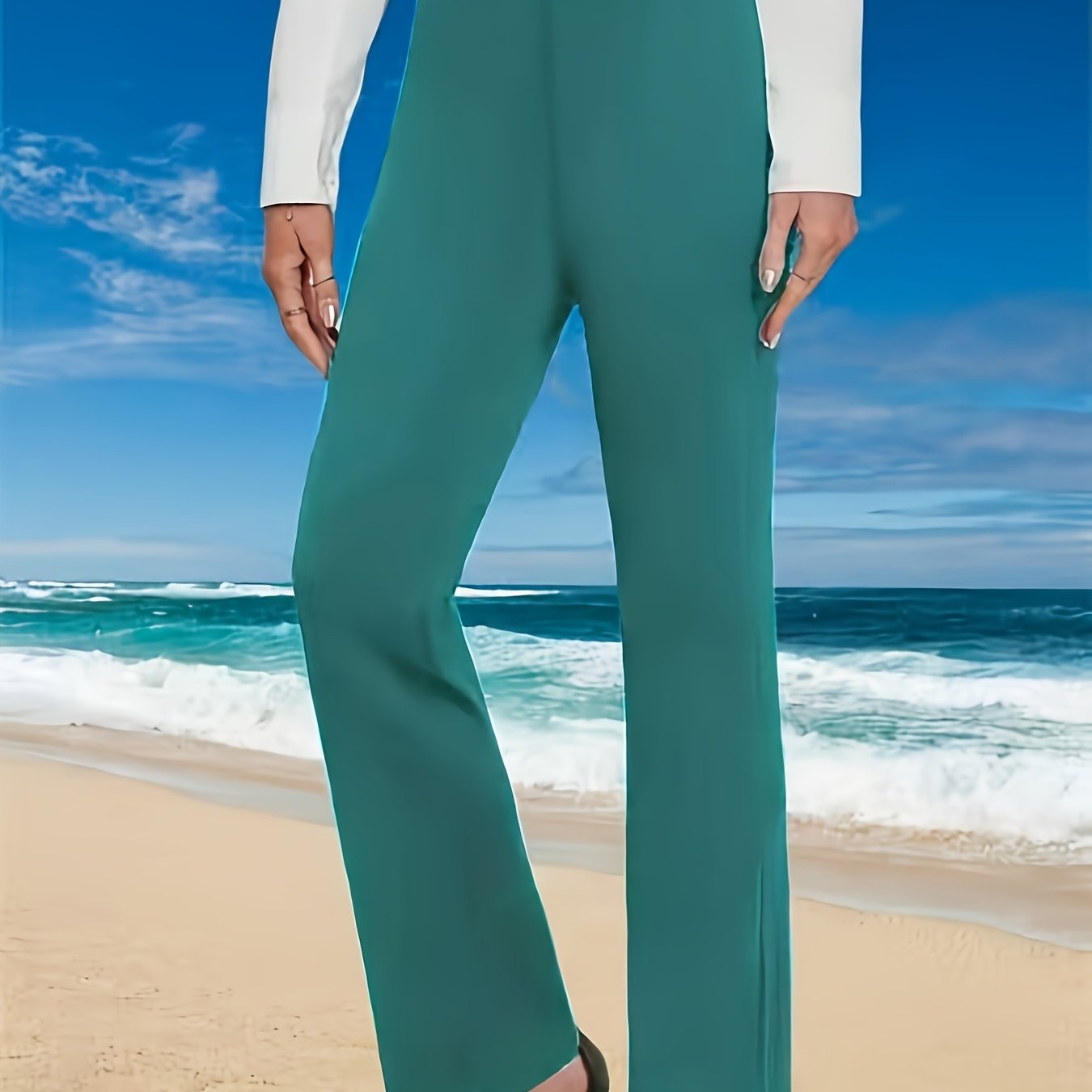 TEMU Spring/autumn New High-waisted Casual Straight-leg Solid Color Women's Trousers