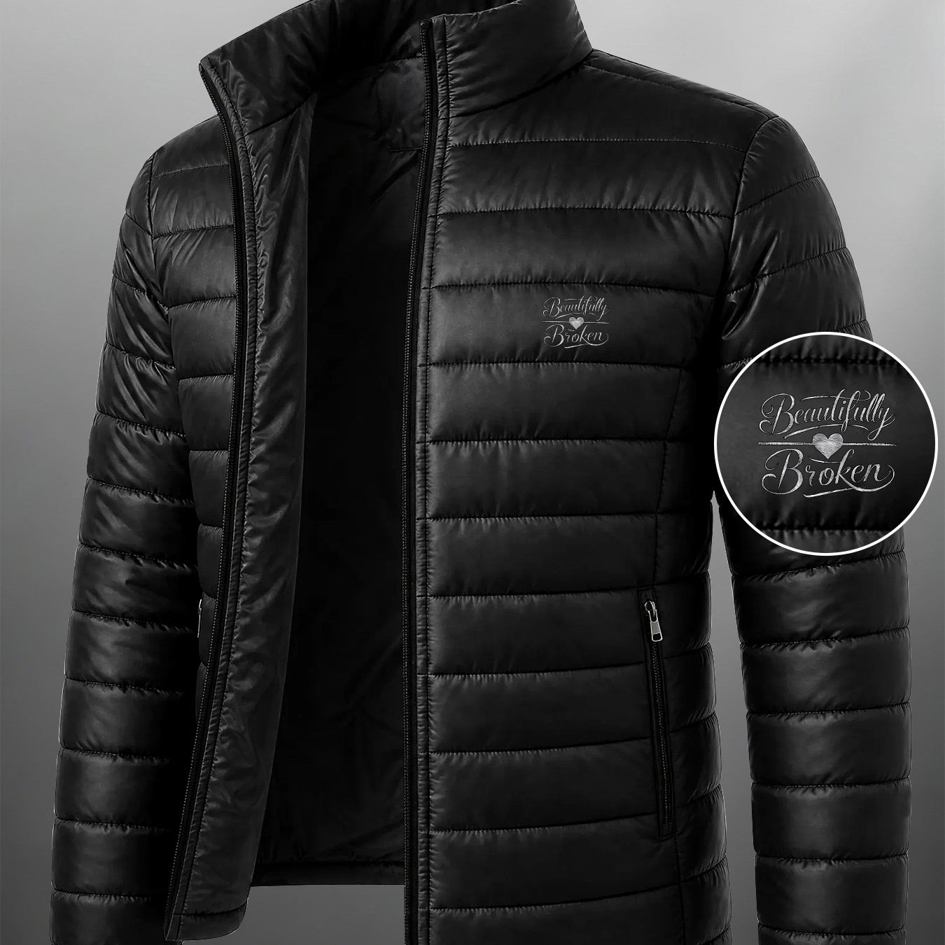 TEMU Men's Stand Collar Padded Coat, Warm Outerwear With Zipper Pockets, Durable Commuter Padded Coat For In Autumn And Winter Winter Clothes For Men