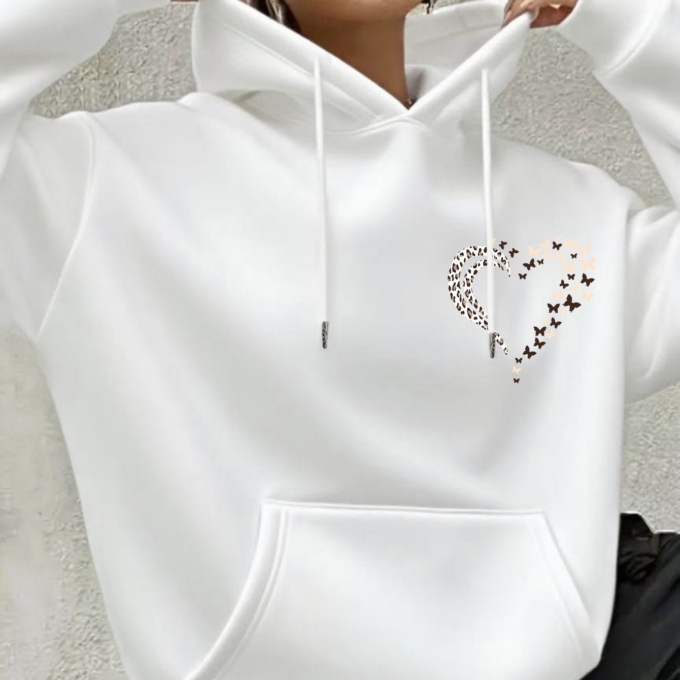 TEMU Pull de sport à capuche pour femme, épais, pour et l'hiver, avec imprimé papillon dansant et sur la poitrine