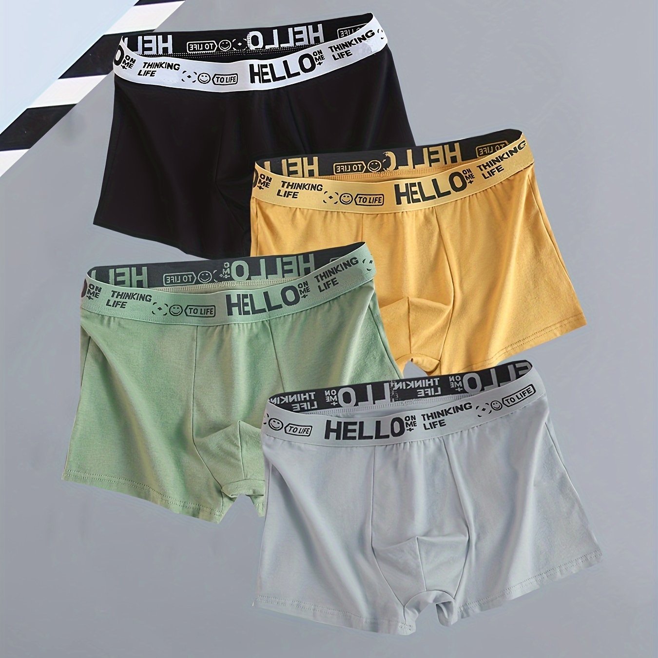 Men's 'hello' Print Fashion Striped Cotton Boxer Briefs - Temu