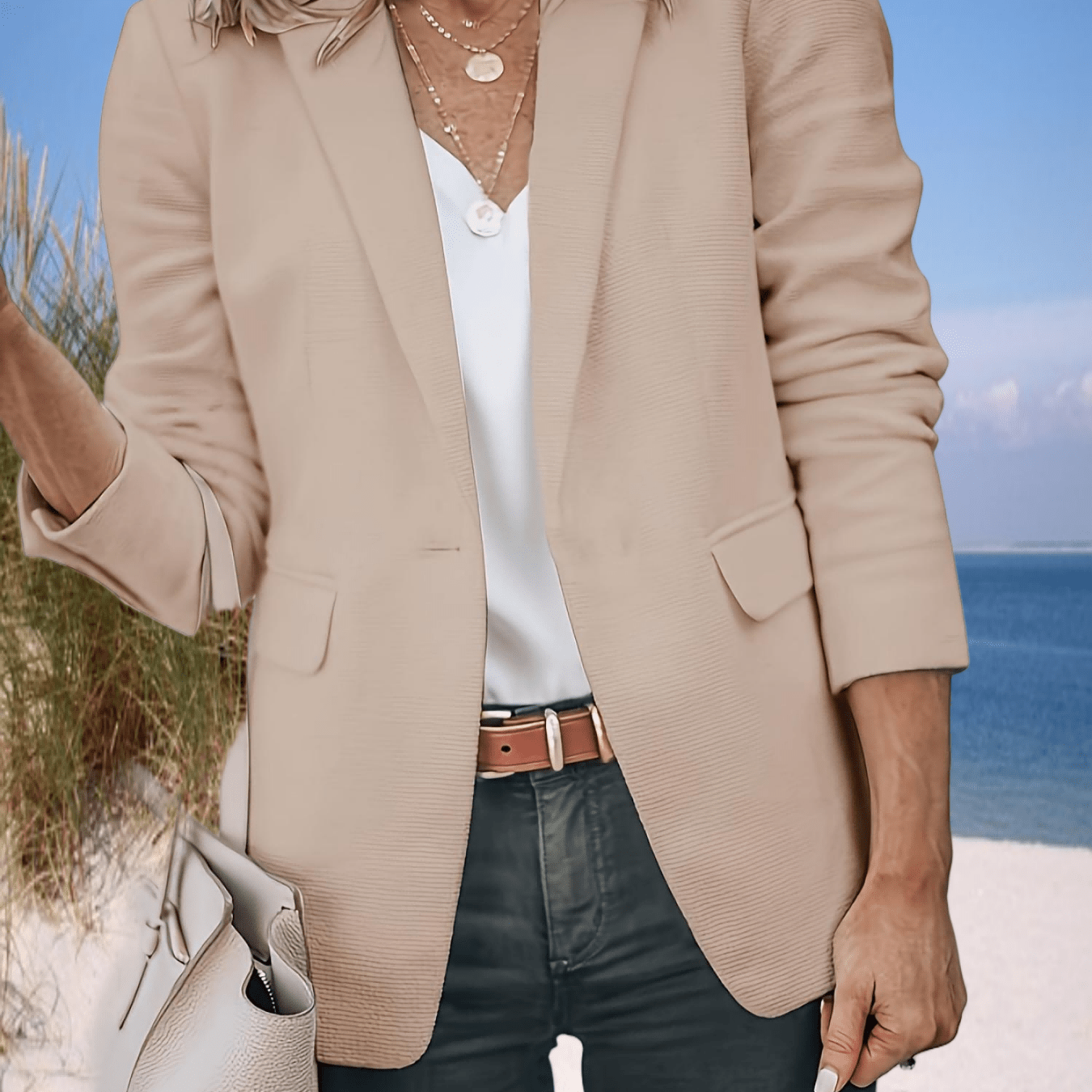 Women's Daily Blazers Casual Open Front Long Sleeve Work Office Jacket Coat