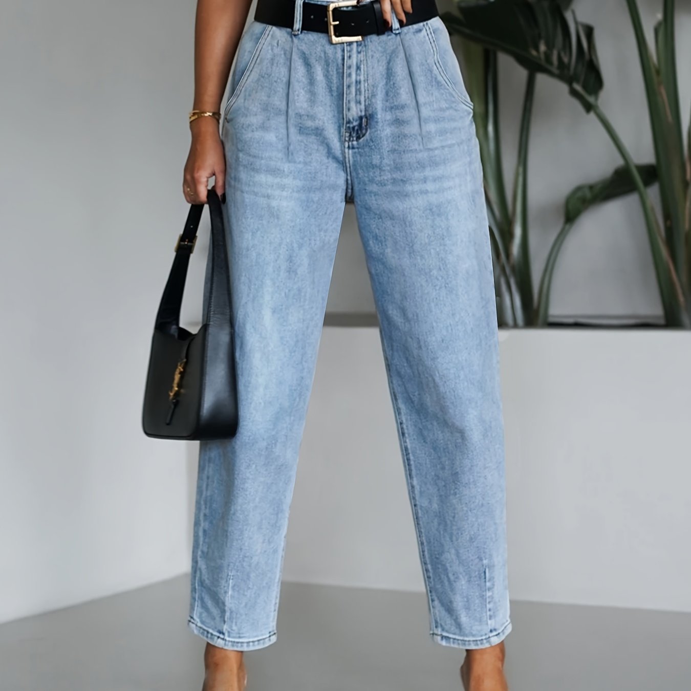Women's Stretch Fashion Tapered Pants, Classic Tapered Leg Design, Suitable For Parties, Dates, Casual , , Travel, And Daily Street Style. Vintage Washed Denim Long Pants, Wearable In