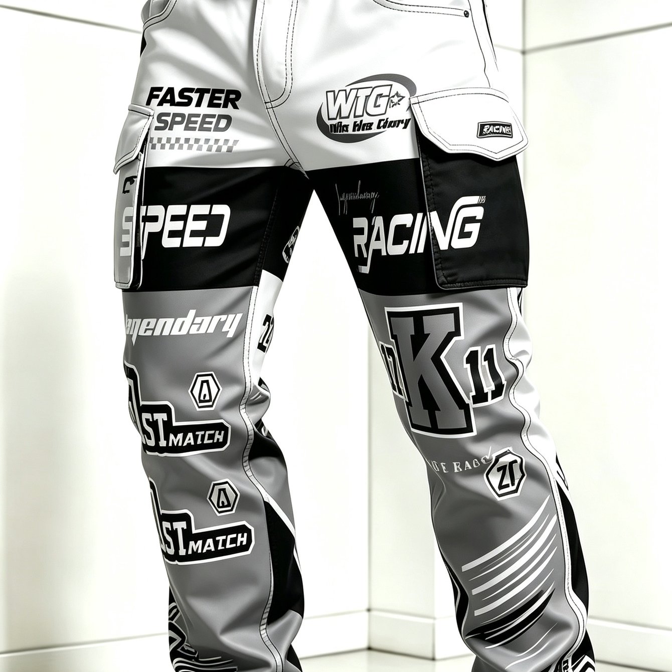 Image of New Arrival Mens Plus Size Cargo Pants For Outdoor Street Wear All Racing Letter Slogan Special Printed Trousers For Autumn Wear Fashion Versatile Design Sense Casual Pants, Plus Size