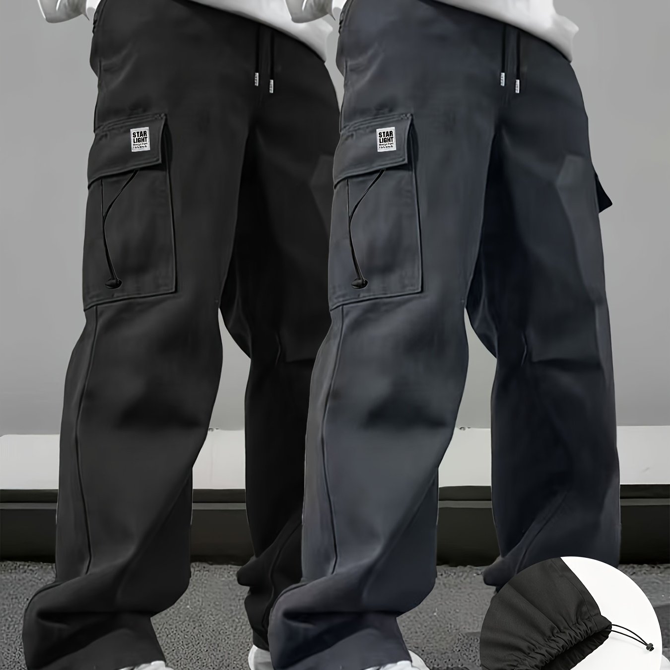 TEMU 2pcs Men's Cargo Pants Multi Pocket Tactical Pants Adjustable Cuff Casual Straight Leg Streetwear Loose Fit For Adults Teens