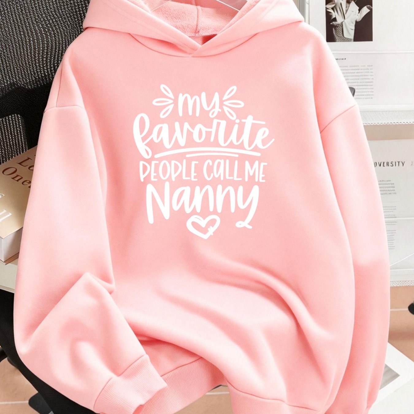 TEMU Plus Size 1pc Fashion Women's Autumn/winter Warm Hooded Sweatshirt, Elegant And Beautiful Y2k Style, Cozy Love "nanny" Print Design, Plus Size