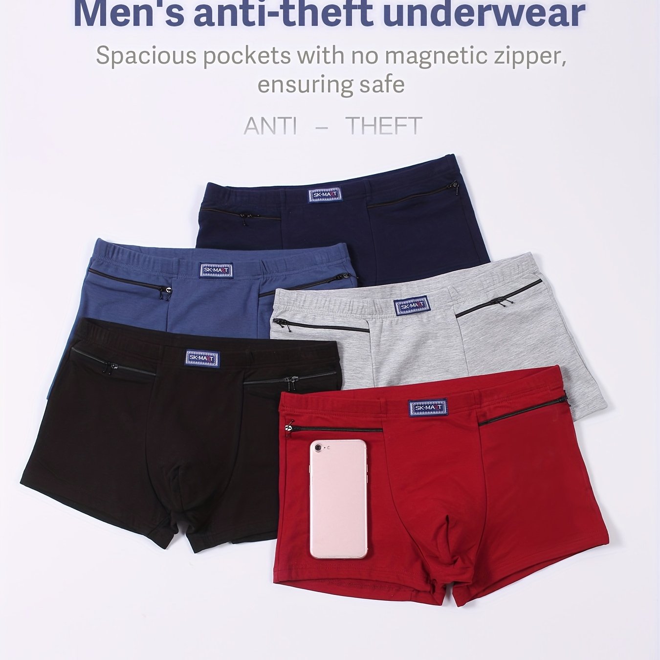 Image of 1pc Men's Anti-theft Underwear For Business Travel With Zipper Pocket Hidden Passport Flat Briefs Comfortable Breathable
