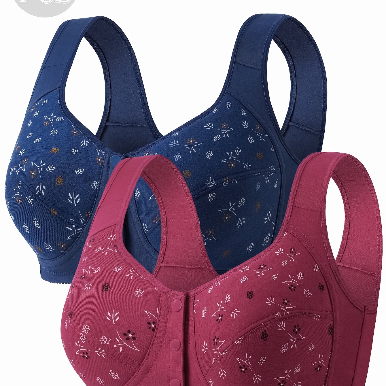 TEMU 2pcs Front-opening Vest Style Printed Minimalist Elegant Women's Underwear Wireless Bra