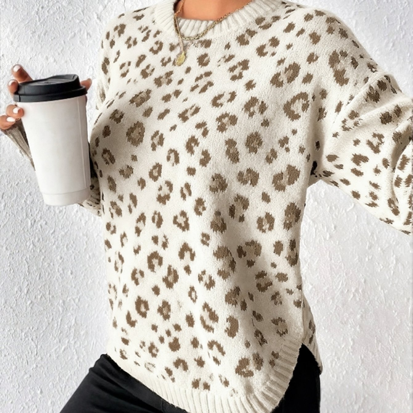Elegant Autumn/winter Warm, Comfortable, Soft, And Versatile Leopard Print Women's Pullover Sweater