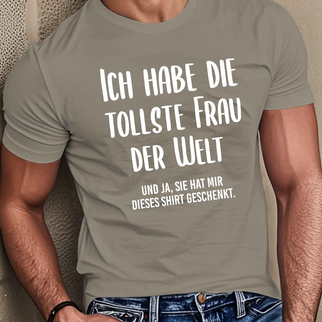 E-shop Humorvolles Deutsches Zitat Herren-T-Shirt - Lässiges Polyester, Kurzarm, Rundhalsausschnitt, Maschinenwaschbares Sommeroberteil mit
