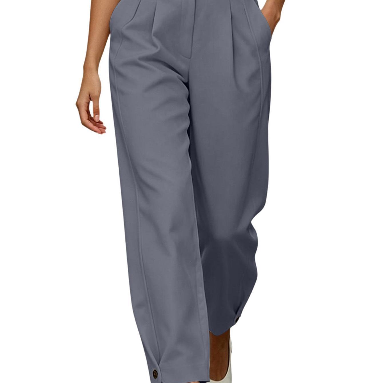 Image of Women's Tailored Business Pants Solid Color Fit With Side Pockets For Office Daily Professional Wear, Polished Dress Trousers For Modern Professionals