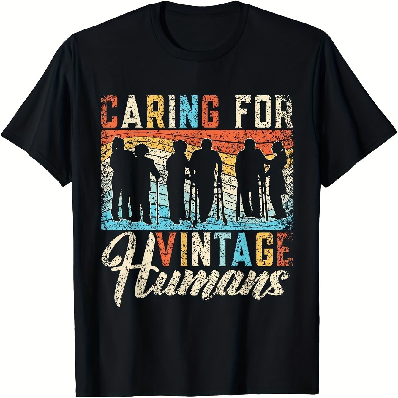 TEMU Care Retro Human Care Gift Unisex T-shirt Men' T-shirt, Outdoor Casual Wear Stylish Top