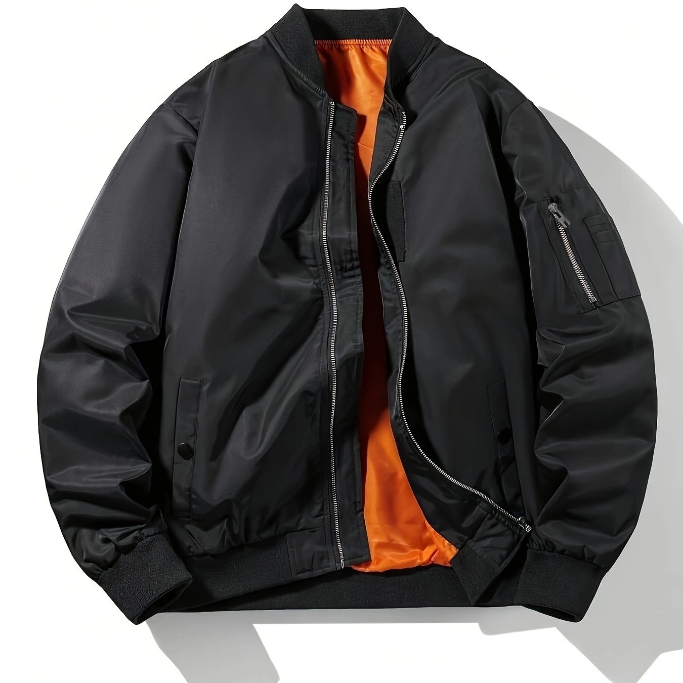 E-shop Herren Bomberjacke im Vintage-Stil – Lässiger Baseball-Stil, Olivgrün, mit Reißverschluss , nicht dehnbar für alle Jahreszeiten, ÜBERGRÖSSE