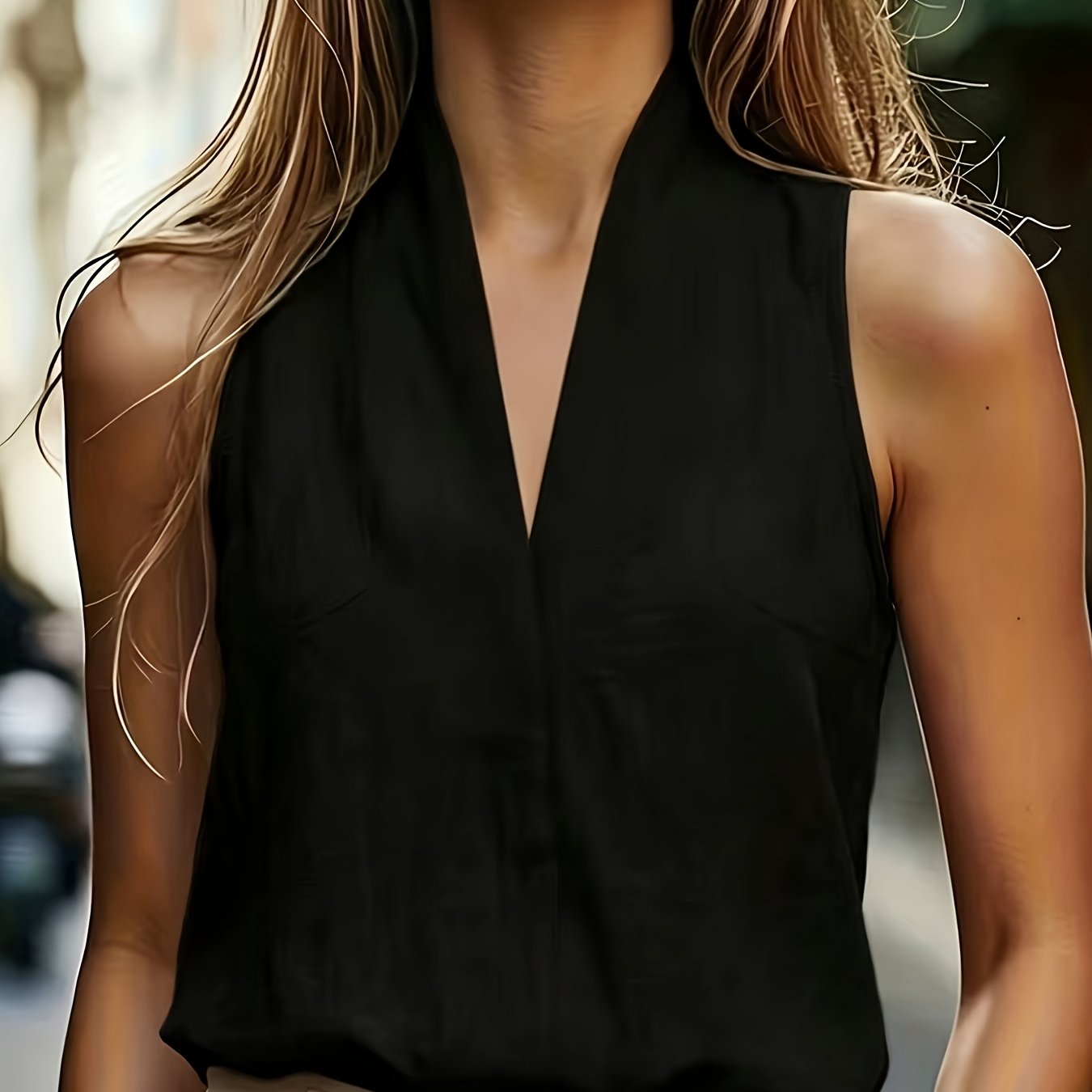 TEMU Summer Women's Solid Color Versatile Easy Halter Off-shoulder V-neck Vest Blouse