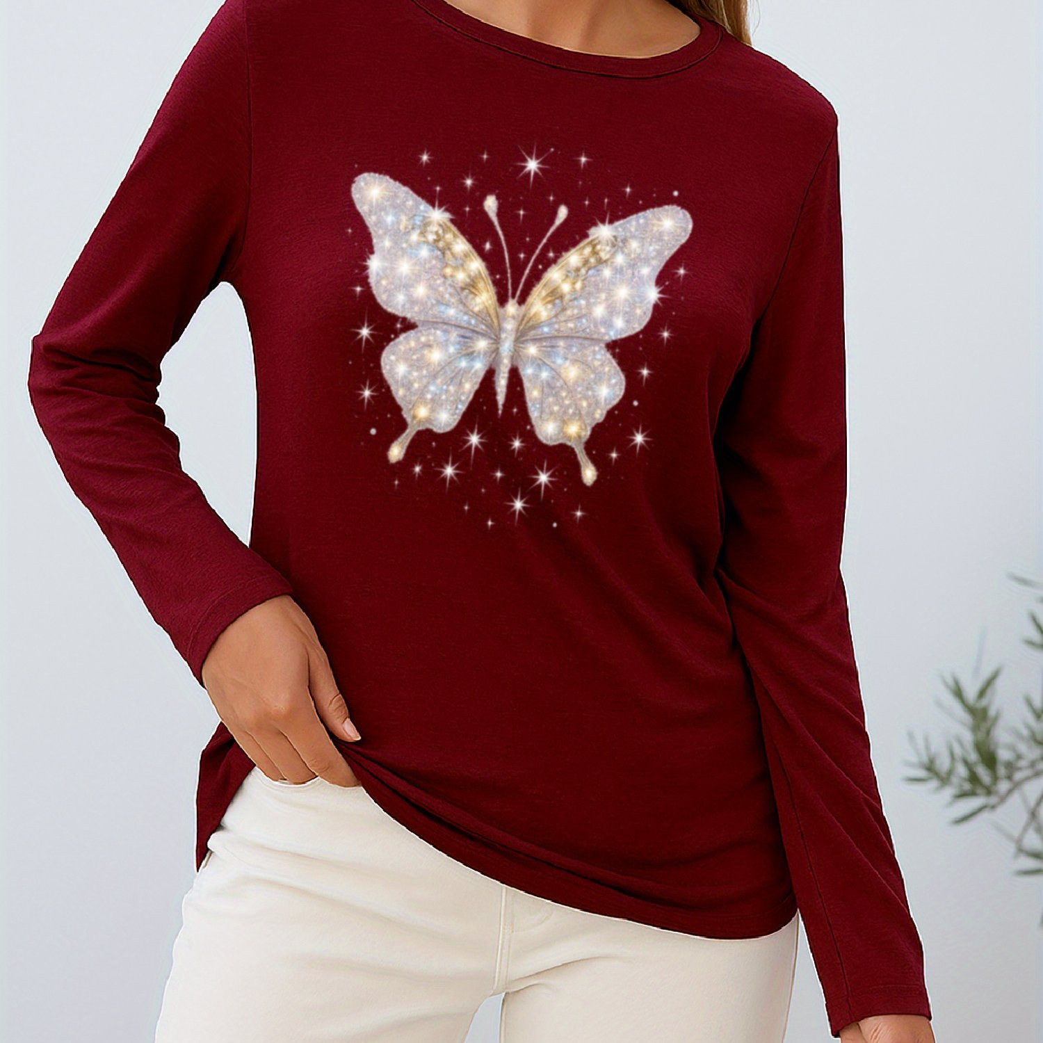 TEMU Shiny Pattern Printed Women's Long-sleeved Shirts, New Women's Clothing, Casual Long-sleeved T-shirts, Women's Clothing, Women's Clothing
