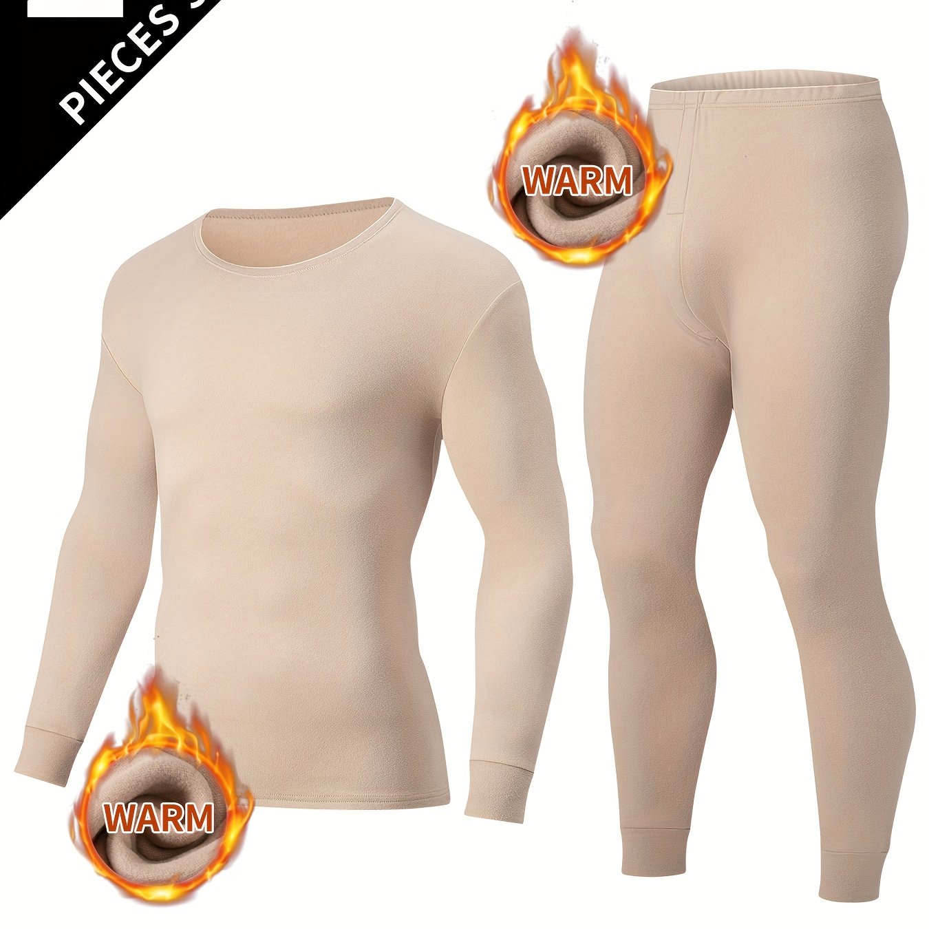 TEMU 2pcs Men's Thermal Underwear Set, Long-sleeve T-shirt + Pants, Autumn/winter Warm Casual Inner Layer Base Layer Sweatshirt Top And Pants