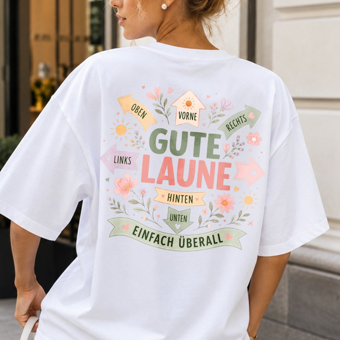 T-shirt With Pastel Arrows Flowers Suns And Einfach German Women's Back T-shirt