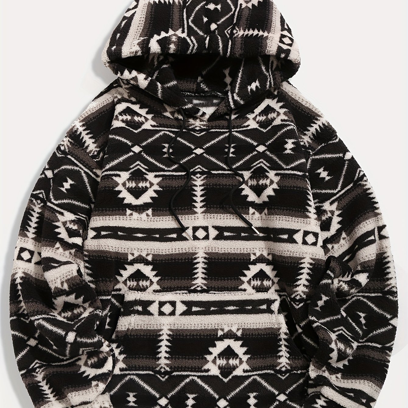 European And Men's Autumn And Winter New Ethnic Print Velvet Hooded Sweatshirt