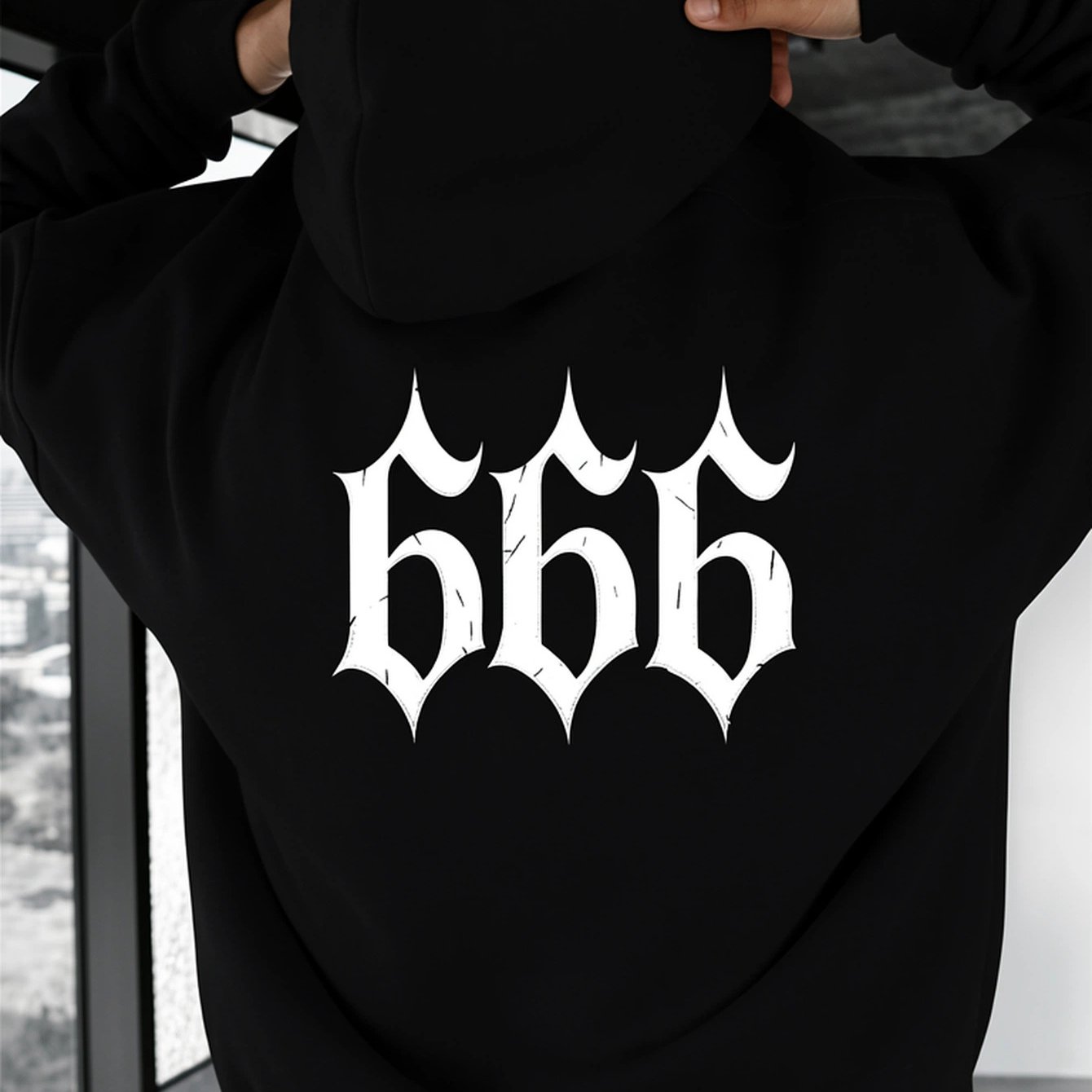 Image of Heavy Metal Gothic 666 Distressed Hooded Sweatshirt - Oversized Back Print Hoodie With 666, Soft Breathable Cotton, Pockets, Machine Washable, Fit, S-xxxl, Hoodies For Men And Women