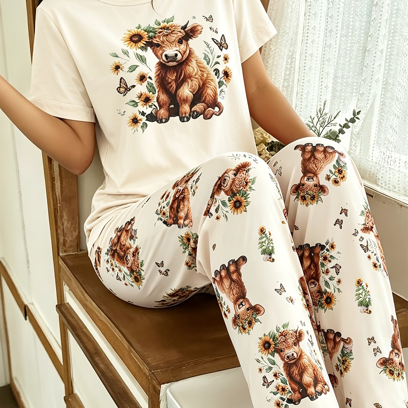 TEMU Casual Women' Cute Calf Short Long Comfortable Pajama Set