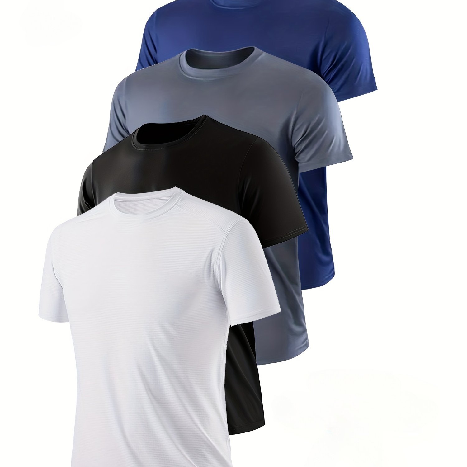 E-shop 4er-Pack Einfarbige Herren-Sport-T-Shirts mit Schnelltrocknung, Atmungsaktive Rundhals-Oberteile für Fitnessstudio, Laufen Fitnesstraining