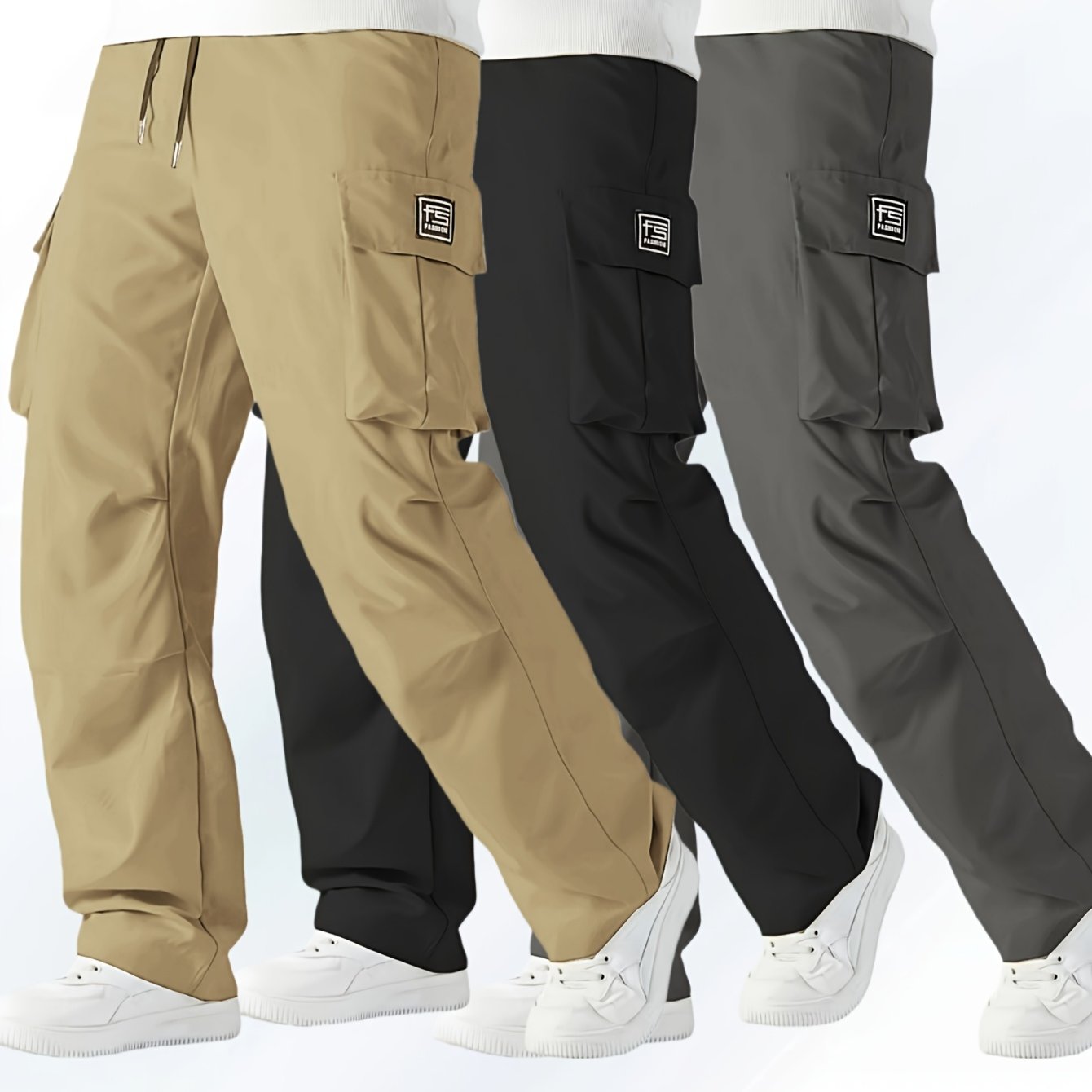 TEMU 3pcs Men' Color Cargo Pants With Pockets, Suitable For Outdoor Running