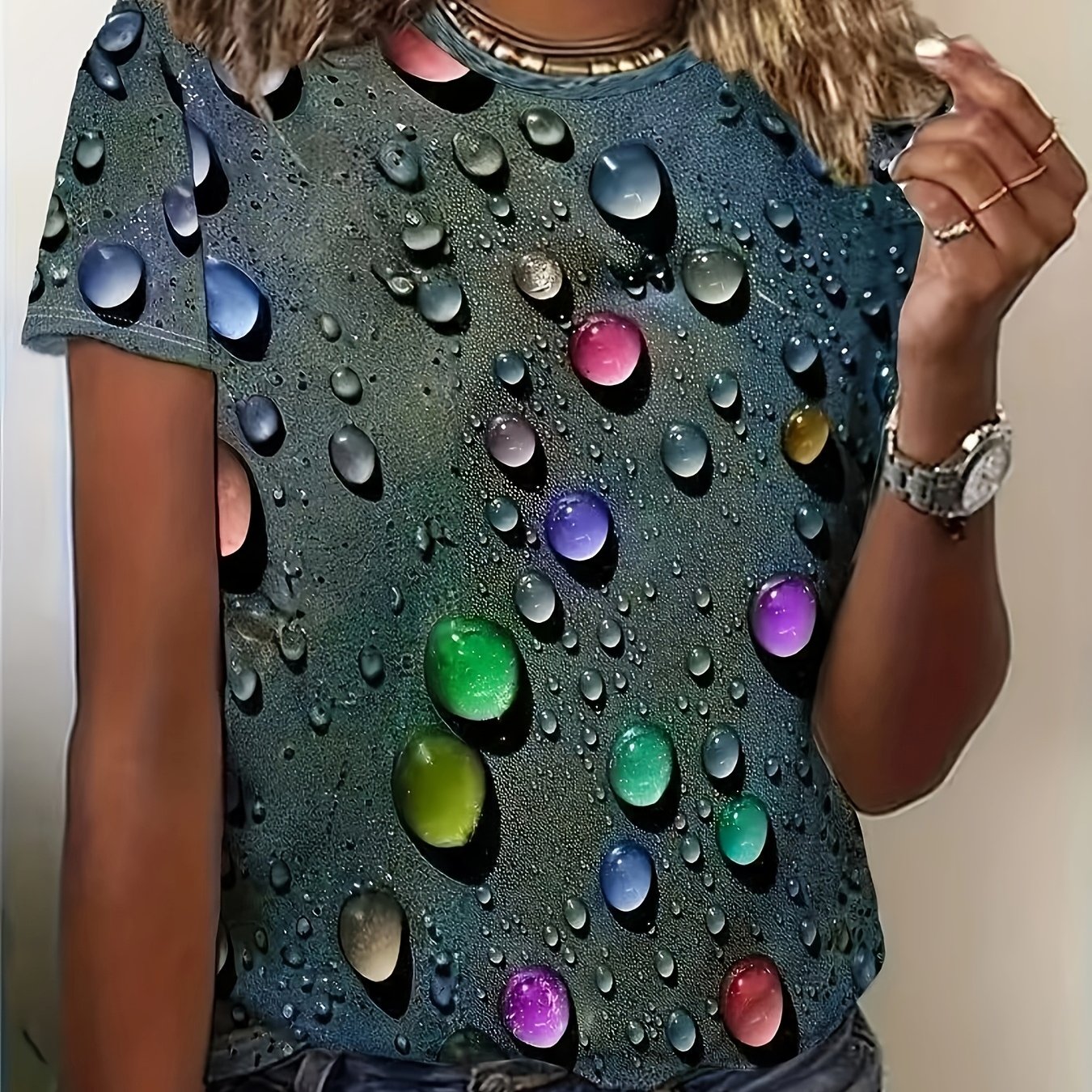 Image of T-shirt, Spring/summer Round Neck Short Sleeve T-shirt, Women's Clothing