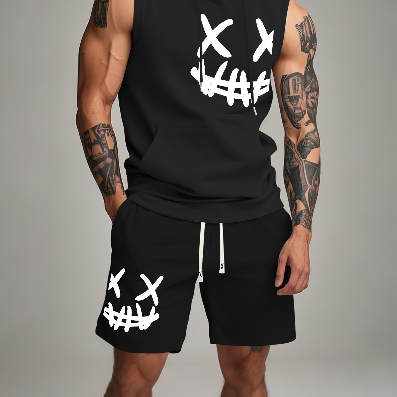 Image of Trendy Fashion Vacation Casual Men's Hooded Vest And Shorts Set