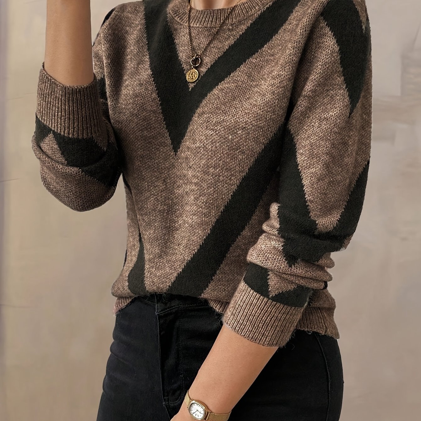 Style - Women's Long-sleeved Casual Geometric Striped Sweater