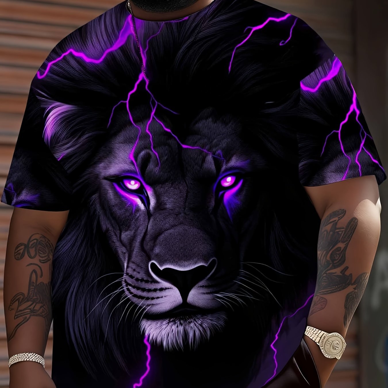 TEMU Fashion Trend Casual Men's T-shirt, Featuring A Lion Face Print With A Design, Street Style And Daily Wear. Men's Casual T-shirt, Breathable