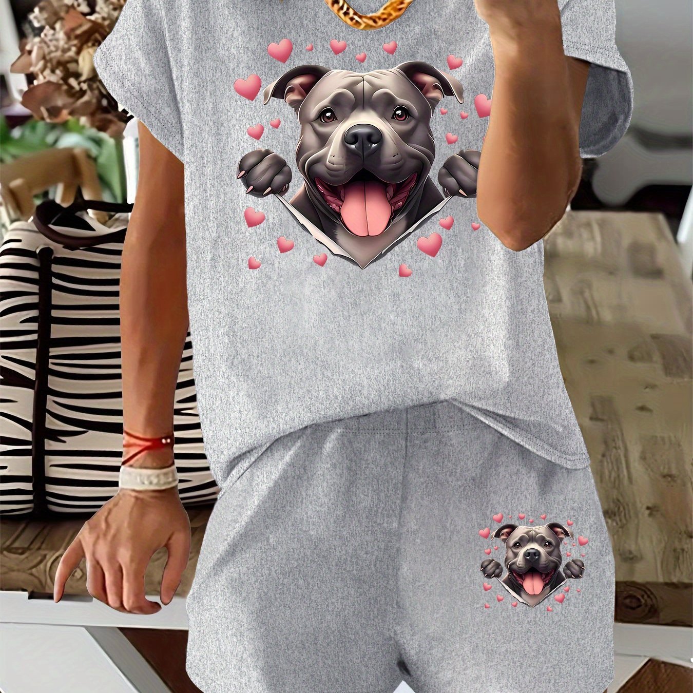 TEMU Women's Short Curved Hem T-shirt And Shorts Set, A Stylish And Casual Summer Outfit With A Round Neck And Printed Design