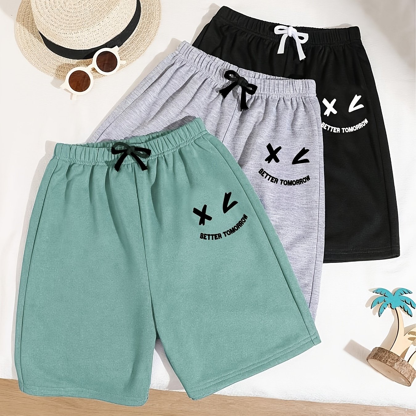 3pcs Boys' Athletic Jogger Casual Outdoor Shorts, Perfect For Outdoor