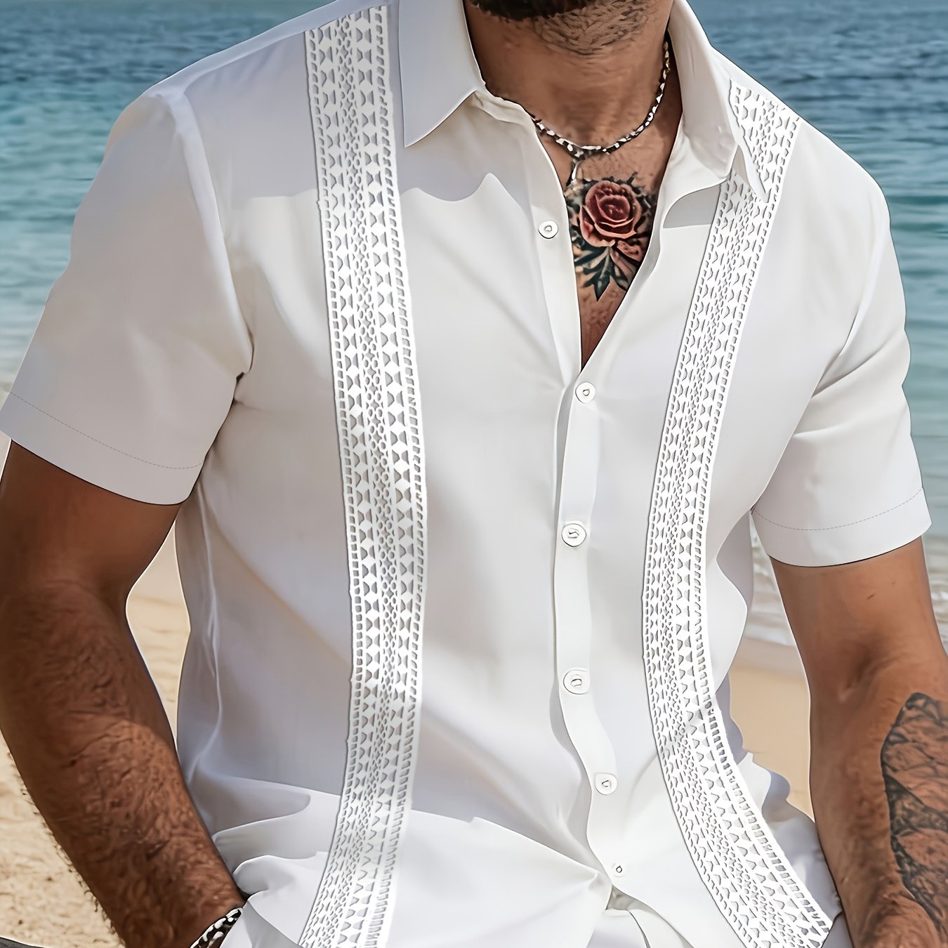 TEMU Men's Fashion Short Sleeve Shirt - Hawaiian Athletic Casual Shirt