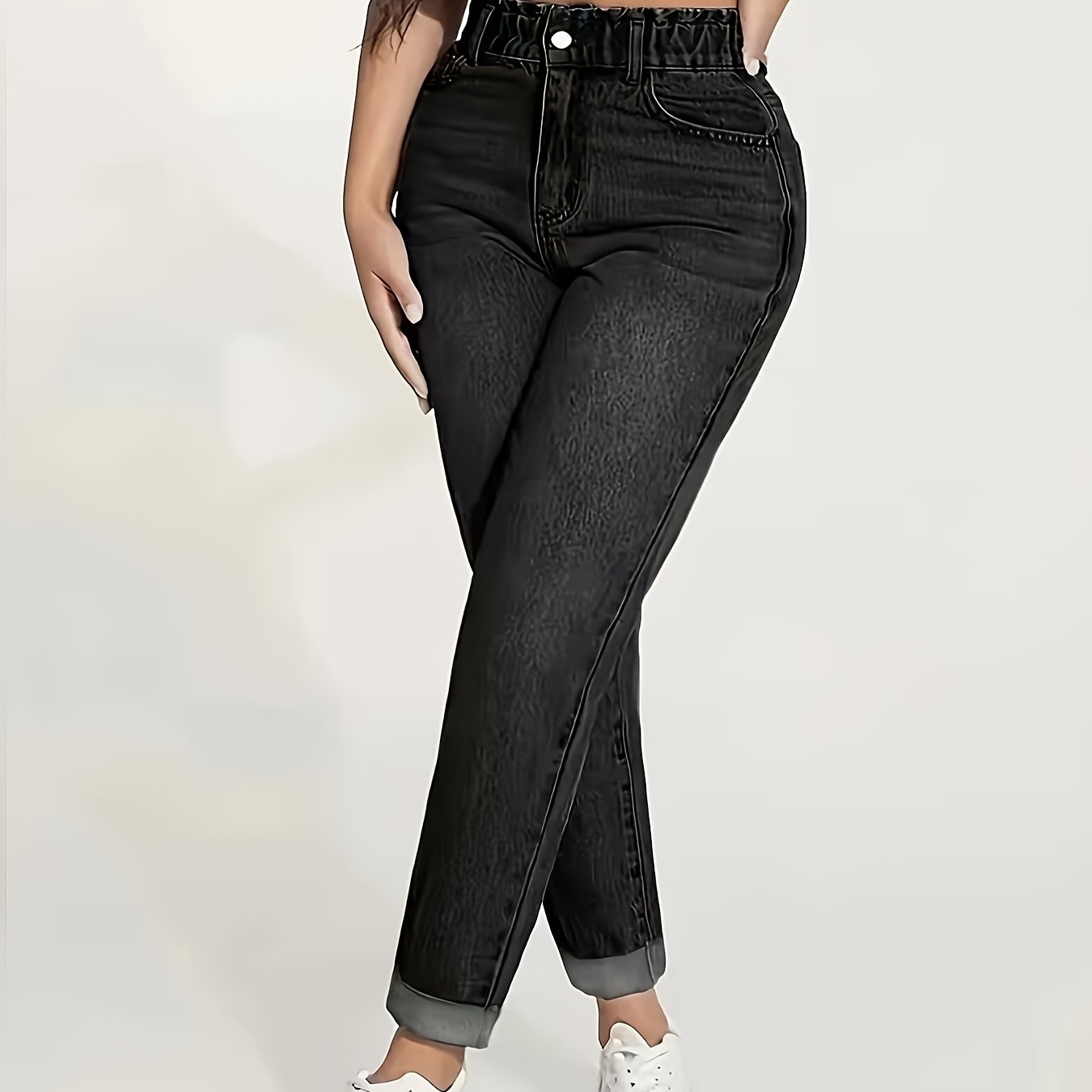 Women's Elastic Waist Black Casual Versatile Jeans