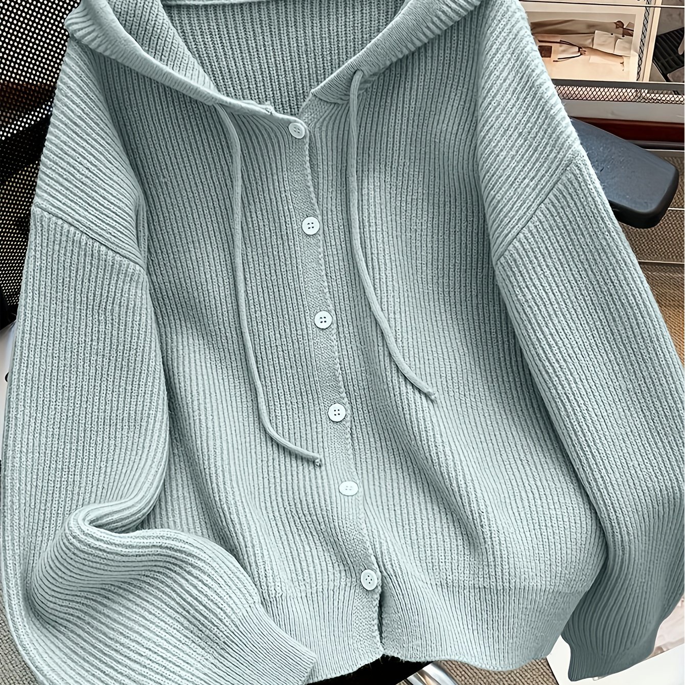 Image of Autumn And Winter Hooded Cardigan, Solid Color Casual Easy Button-up Sweater, Soft And Comfortable Elegant Women's Clothing